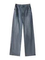 150Kg Plus Size Women's Hip 142 Spring Autumn High Waist Straight Leg Jeans Loose Wide Leg Pants Blue 2XL 3XL 4XL 5XL 6XL - Image 6
