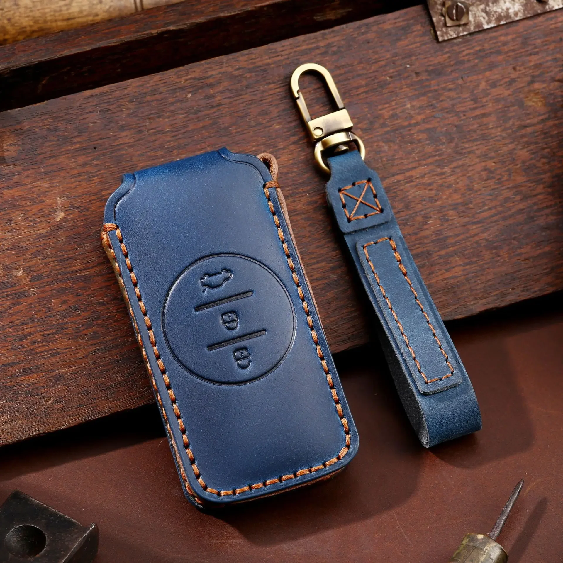 Premium Genuine Leather Car Key Case Cover and Keychain Holder
