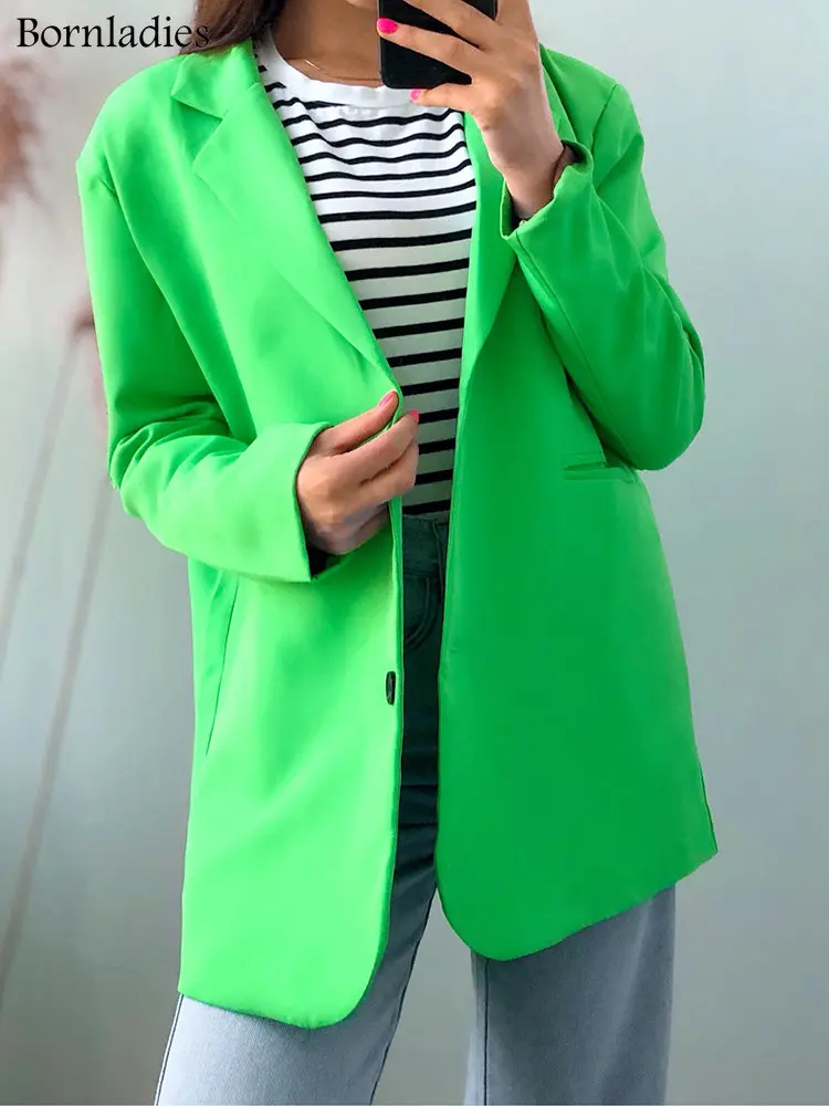 

Boraladies Women Chic Oversized Green Blazer Spring Single Buttons Female Loose Suit Jacket Full Sleeve Y2K Outwear Blazer 2022