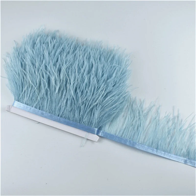 1Meters Light Blue Ostrich Feathers Trim Trims Width 8-10cm Ostrich Feather Ribbon Clothing Carnaval Assesoires Plume Decoration craft feathers natural feathers ostrich feathers