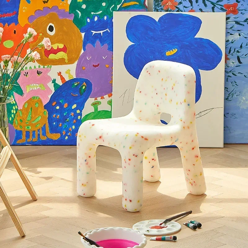 Designer Children's Small Chair Internet Celebrity Ins Home Backrest Low Stool Nordic Kindergarten Baby Plastic Small Bench