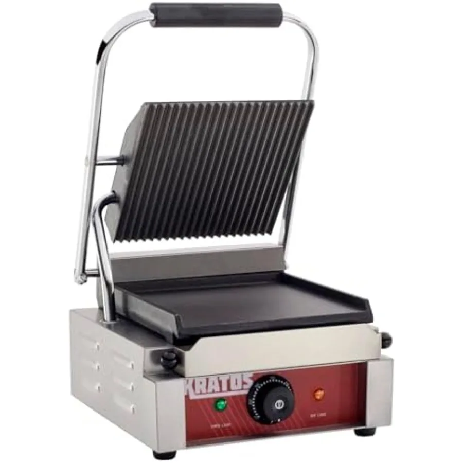 Commercial Electric Panini Sandwich Grill with Grooved Top and Smooth Bottom Plates for Perfect Toasted Sandwiches 9 x 9 Large