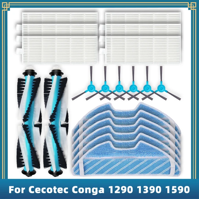 Para el robot aspirador Cecotec Conga 1290 / 1390 / 1590 Kit de repuesto  Piezas Accesorios Cepillo Rodillo Paño Mopa Paño Filtro Hepa