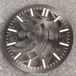 Skeleton Watch Dial with Metallic & Luminous Indices - 29mm (Luminous - gray)