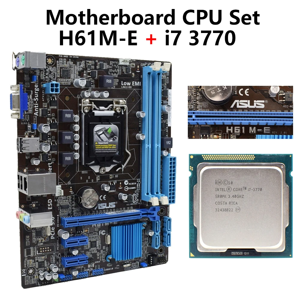 i7 3770 CPU H61 Motherboard Kit intel I7 CPU 3.4GHz LGA 1155 For Intel H61 Desktop Mainboard PCI