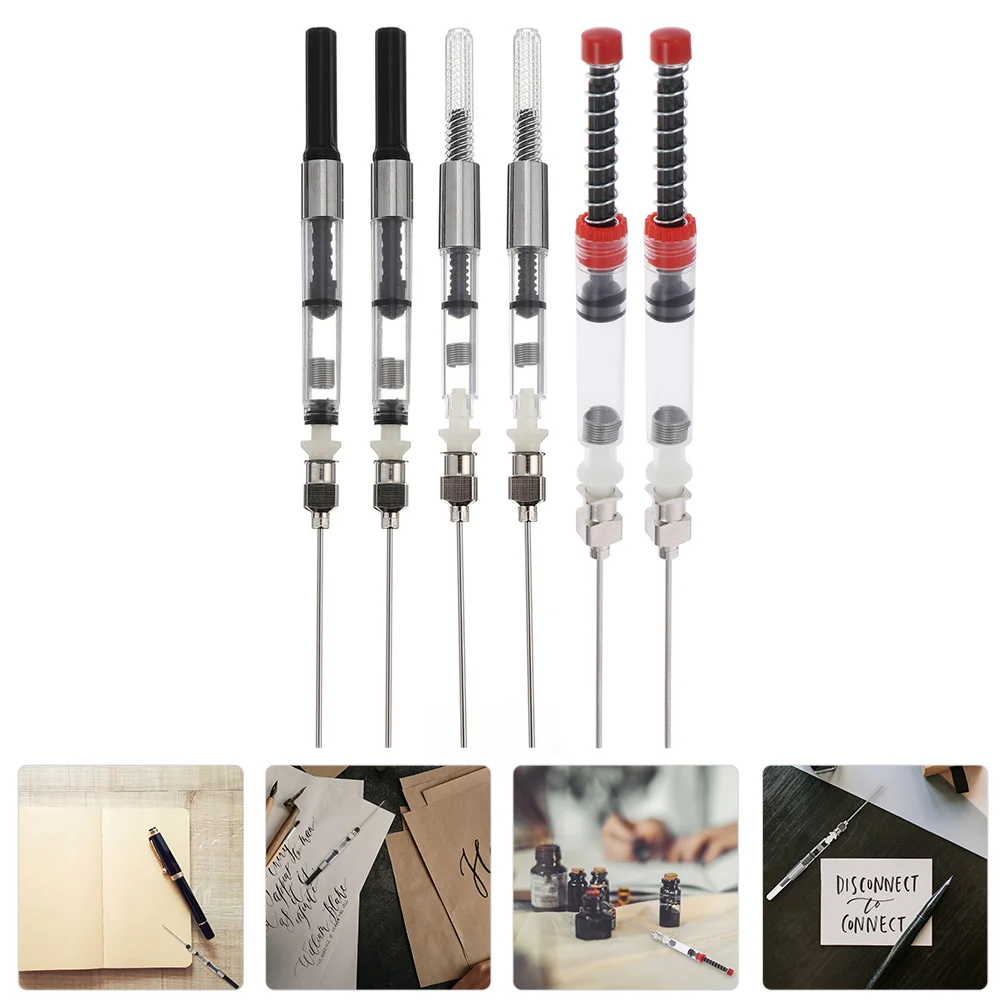 3pcs/6pcs Fountain Pen Ink Syringe Filler Cartridge Converter Filler Ink Pen Ink Sac Syringe Device Tool Stationery Office 1pc mojiang new moon 3 fountain pen metal lacquer ink pen ef m ef bent nib converter filler stationery office school supplies