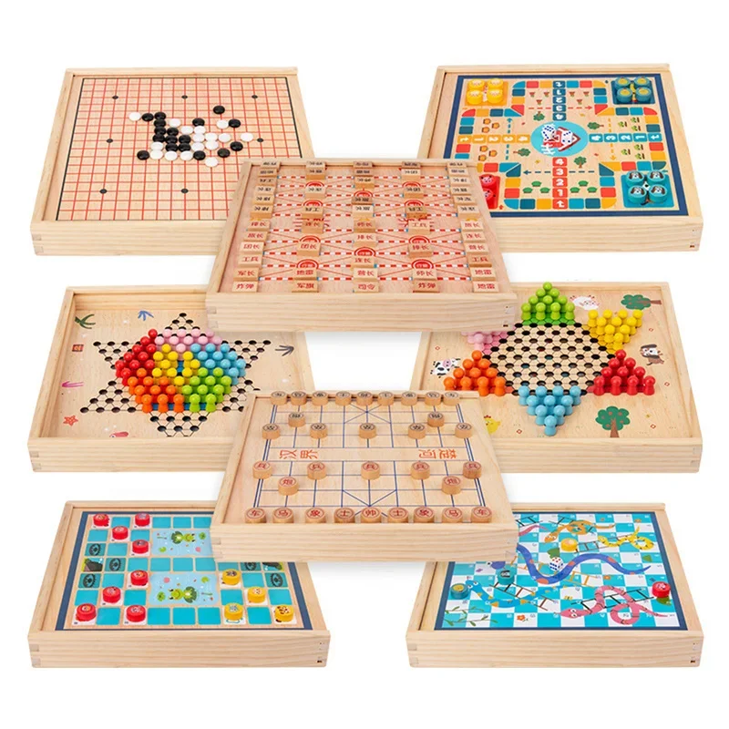 Eight In One Children's Multifunctional Board  Chess Wooden Flying Chess Checkers Gobang Chinese Chess Adult Parentchild Game 4