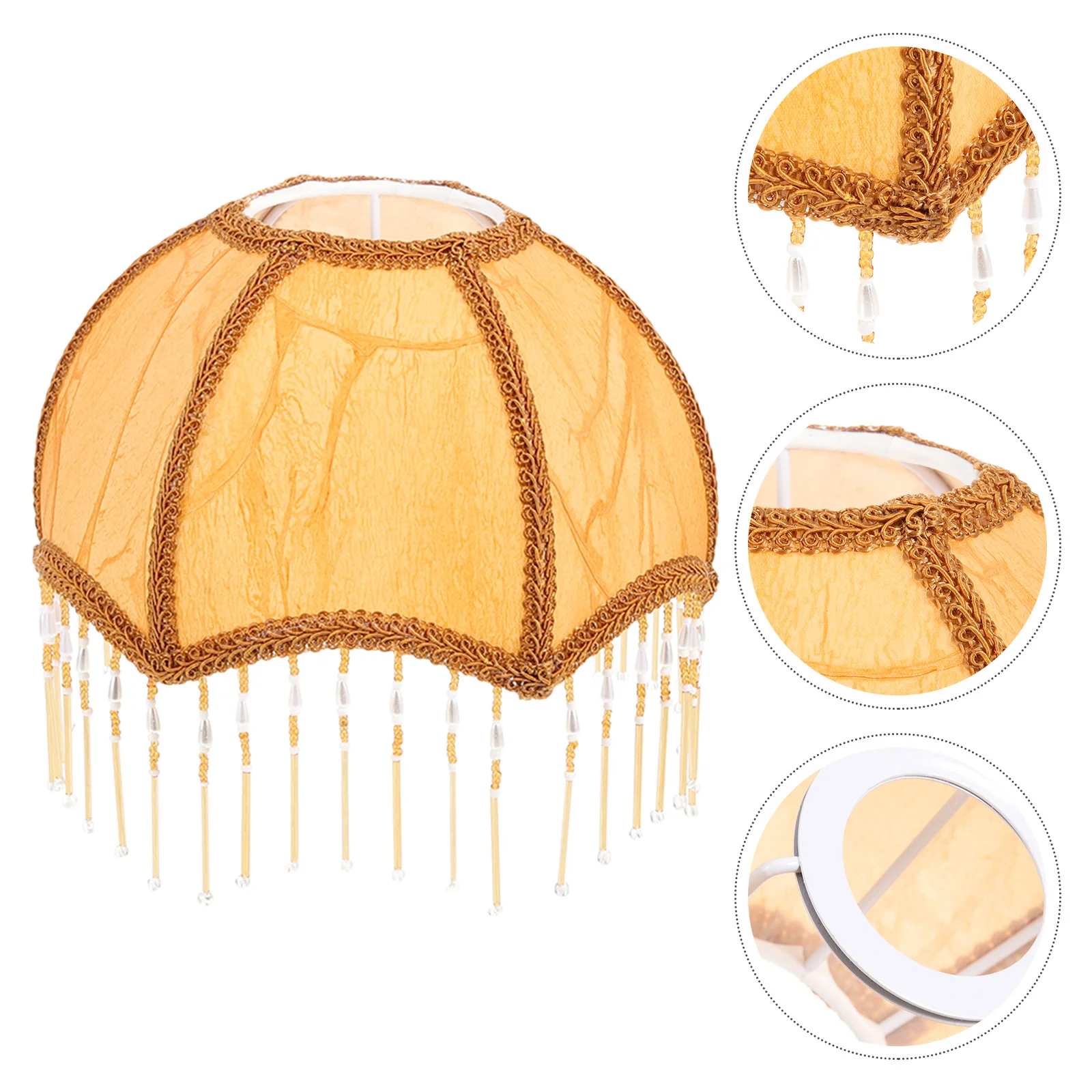 

Vintage Lamp Shade European Style Lampshade E27 Vintage Cloth Art Bead Lace Tassel Fabric Scallop Dome Lamp Shade White