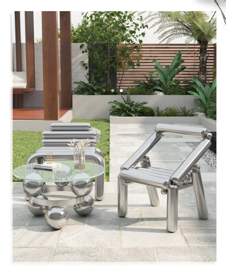 Description Picture 3 of itemModern Simplicity Stainless Steel Chair Creative Design Minimalism Style ART Home Living Room Chair Stainless Glass Tea Table