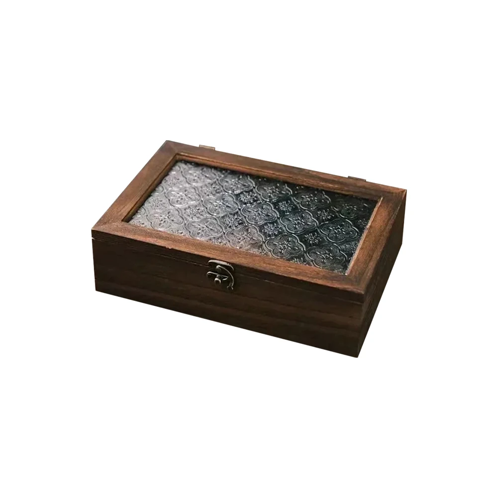 Haitang Flower Glass Storage Box Vintage In Legno Massello Storage Cabinet Desktop Sorting Flipping Scatola Di Legno Decorazione Della Tavola Di Trucc