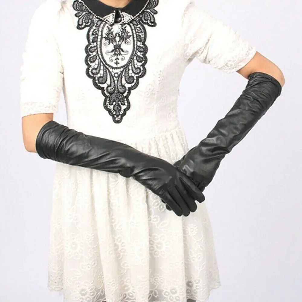 Elegant Women's Long Leather Gloves - Soft, Warm, and Luxurious Winter Wear
