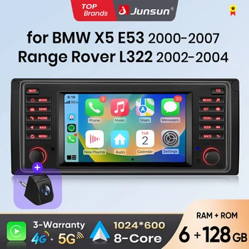 Radio para Auto Junsun de 7 Pulgadas con CarPlay Inalámbrico y Android Auto para BMW Serie 5 E39 X5 E53 M5 1996-2003, Sistema Multimedia Inteligente con Apple CarPlay Inalámbrico, Pantalla Táctil IPS, Reproductor de Video Estéreo, Unidad Principal de Auto Radio 2 Din, Navegación, BT, GPS, 4G, WIFI, FM, AM, RDS, SWC 1