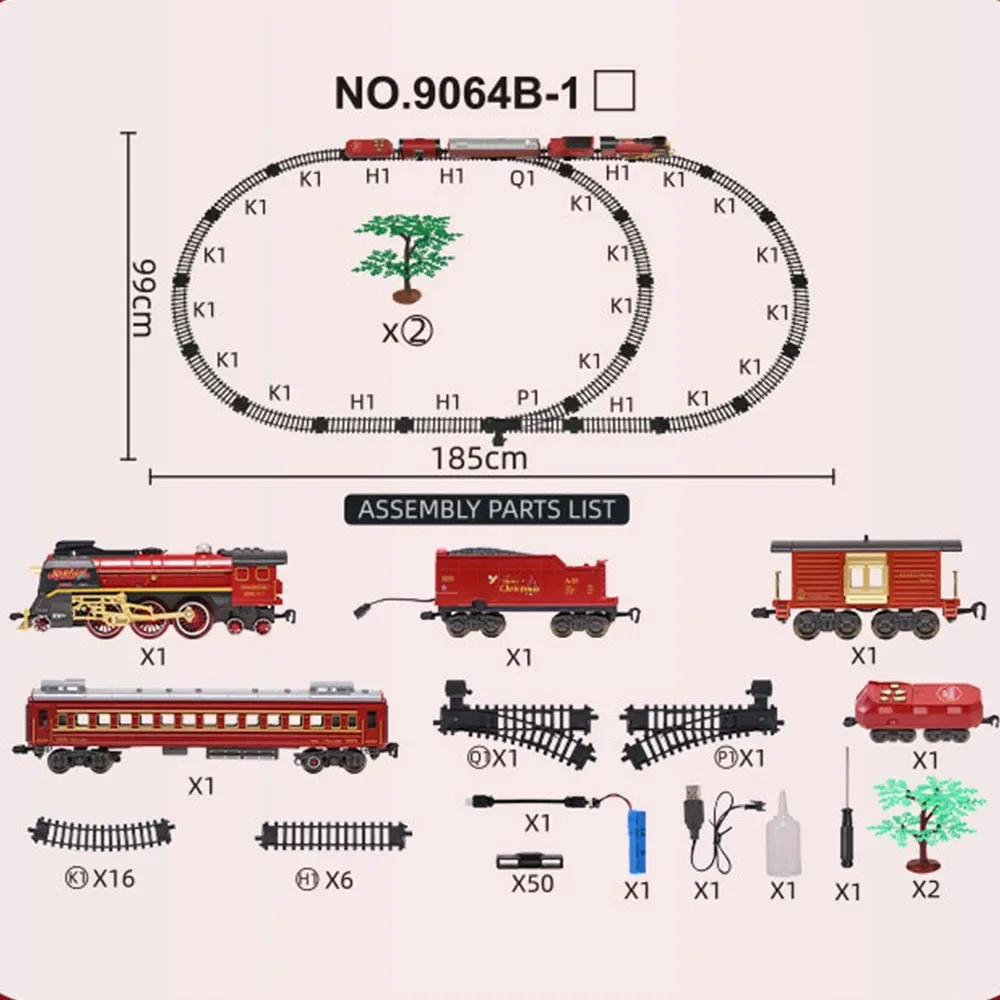 Retro Remote Control Train Steam Train Model Set Railway Adding Water To Smoke Light Christmas Toy for Kids Gift Children