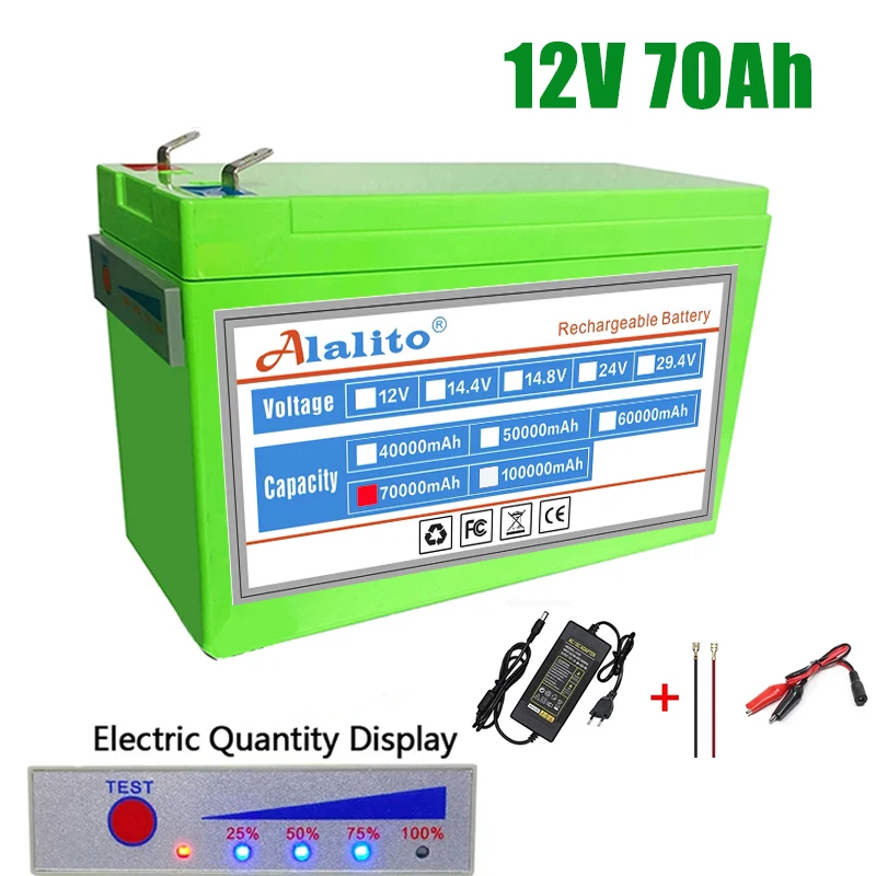 

New 12V 40Ah 50Ah 100Ah lithium Battery Pack Lithium Iron Phosphate Batteries Built-in BMS For Solar Boat+12.6V Charger