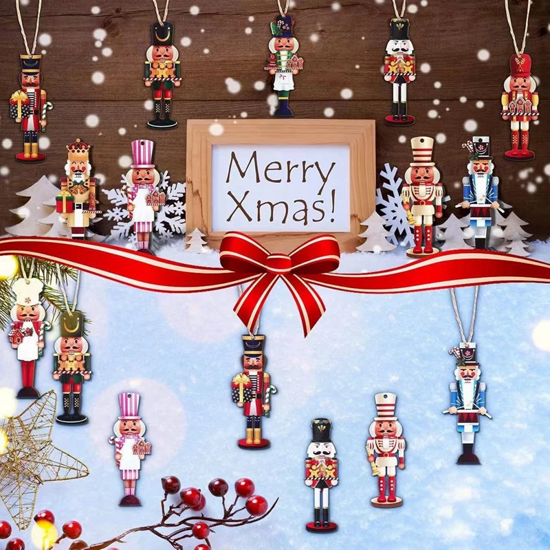 20Pcs Nutcracker Soldier Wooden Pendant Christmas Tree Hanging Ornaments Decoration for Home Navidad 2026 New Year Kids Gift