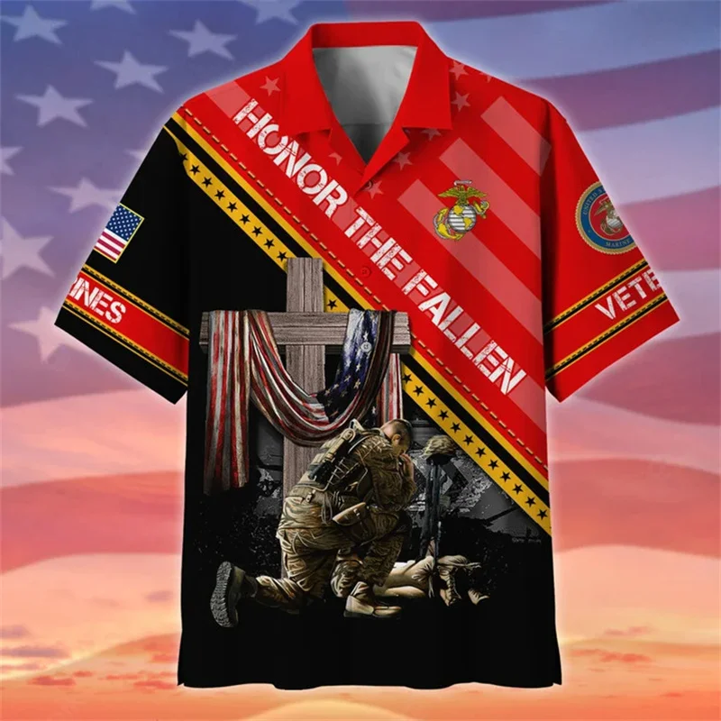 

Рубашка Y2k мужская с 3D-принтом, летняя одежда в стиле американских солдат, одежда для ветеранов, крутая короткая футболка, гавайская одежда