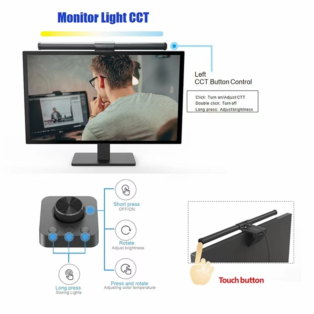 Wiscolor RGB Led Monitor Light Bar Monitor Screen Hanging Lighting USB Dimmable Atmosphere Desk Lamp for Computer Gaming Lights