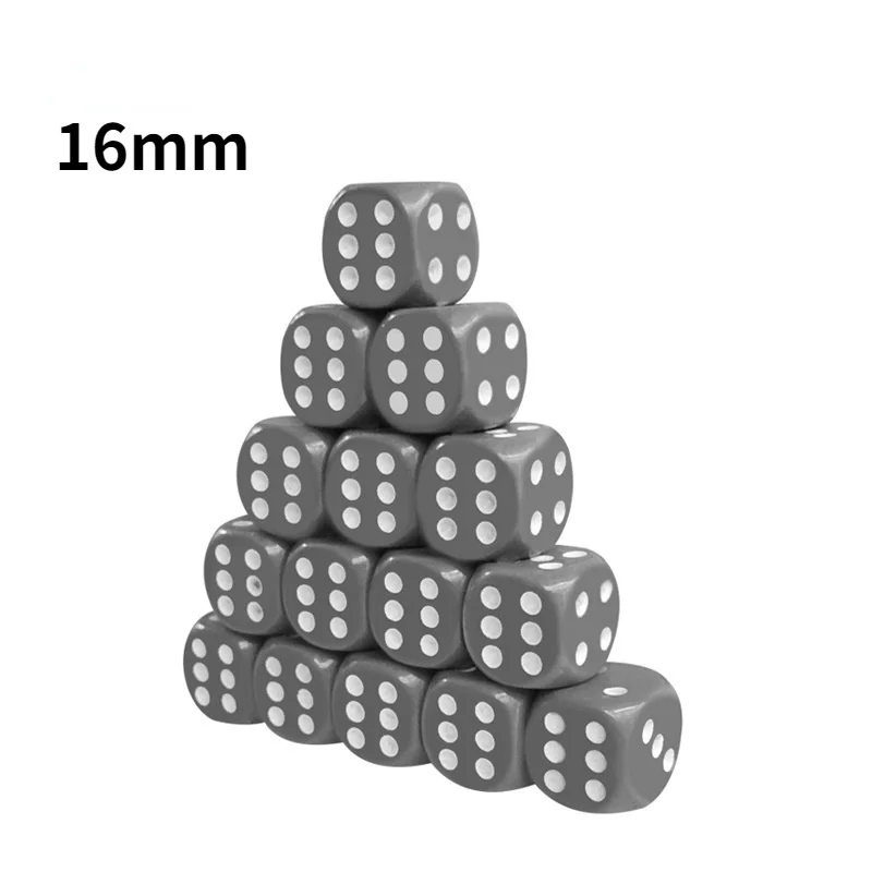 100pcs mini small d6 white dice 5mm 8mm 10mm 12mm 14mm 16mm with square angle color black point dices for board games accessory 10PCS/Lot 16mm Point Grey Dice With White Dot For Board Game Accessory