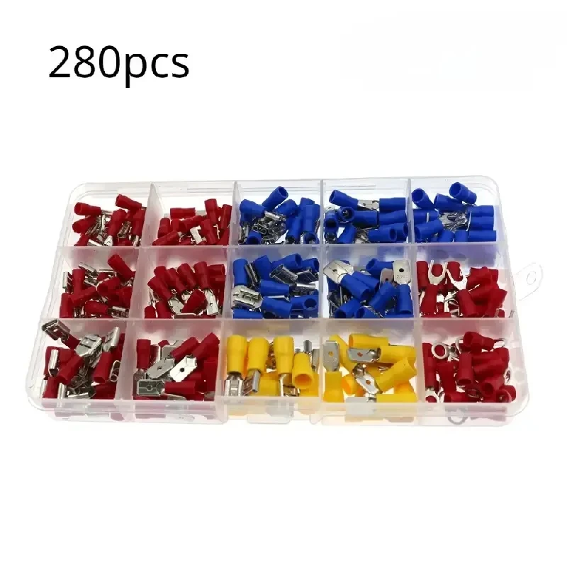 Cable Connector Kit Insulated Electrical Wire Crimp Spade Butt Ring Fork Set Ring Lugs Rolled Terminals Assorted