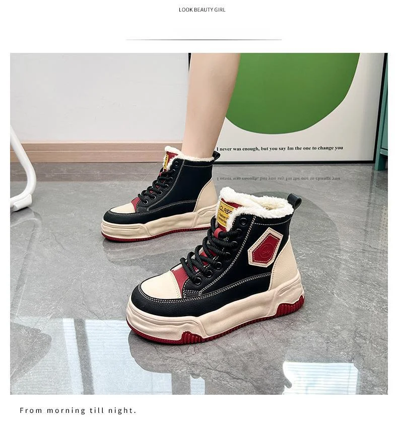 High Top Women's Ankle Boots Plush Lined Winter Casual Footwear_voghion.com