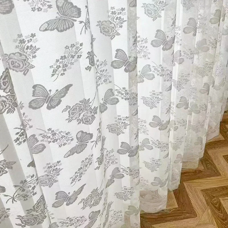 Sheer Curtains Embroidered White Tulle Door Screen for Living Room Bedroom Shutter Balcony Windows Lace Butterfly Partition Door