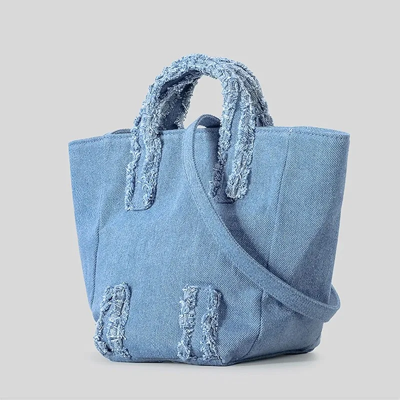 Fashion Fringe Denim Women Handbags Designer Buckets Bag Casual Simple Shoulder Crossbody Bags Small Tote Bag 2023