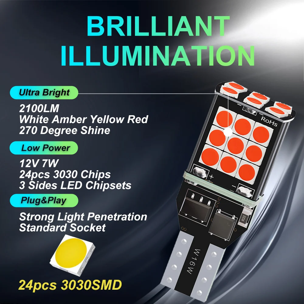 LED  Ʈ   ĵ  3030 24 Ĩ,  ,  LED ĵ 921 912 W16W ڵ LED , T15 W16W, 2 