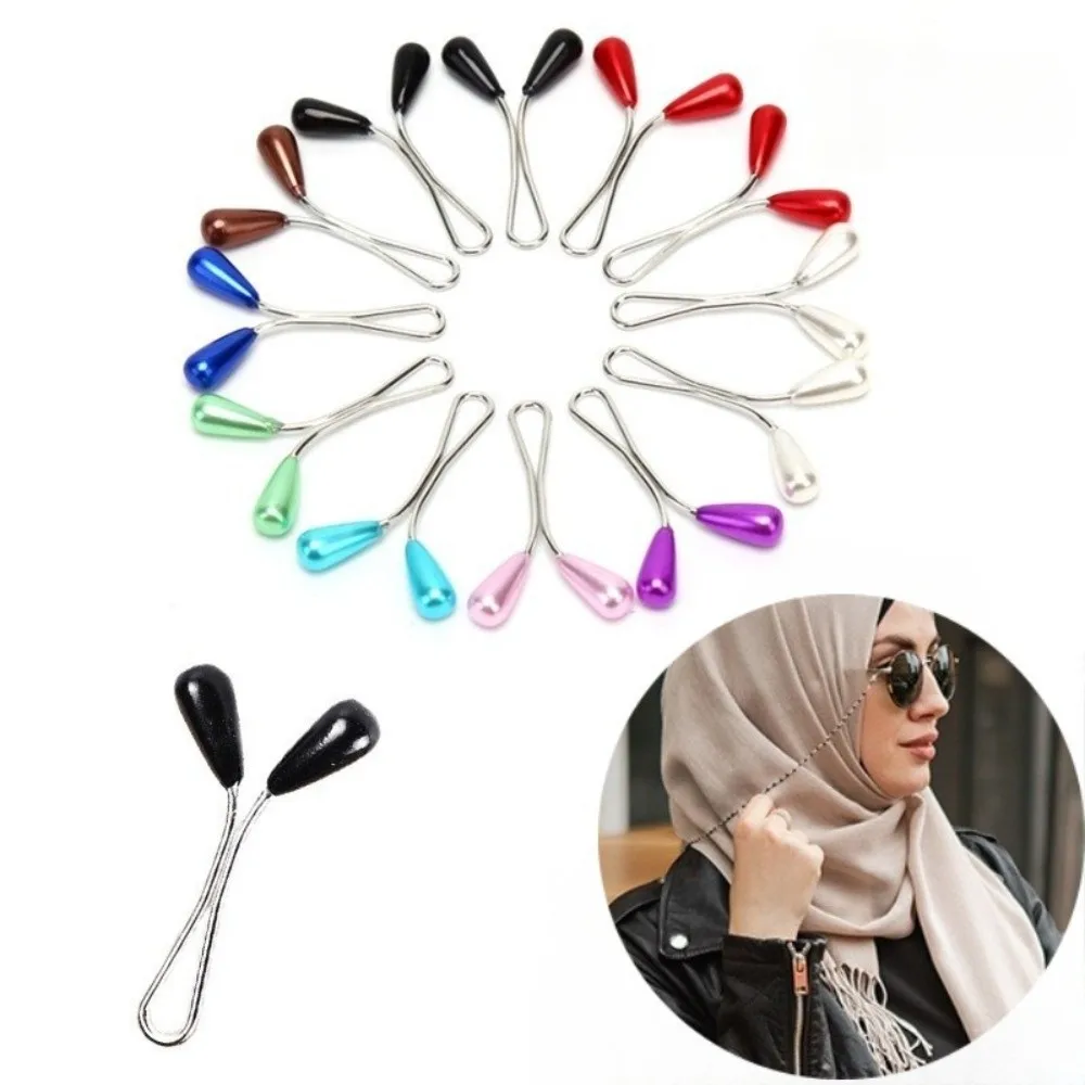 진주 눈물 모양 스카프 버클 다기능 휴대용 머리 스카프 고정 클립 Headscarf 액세서리 장식