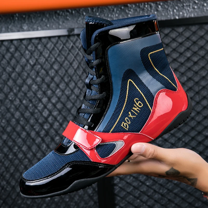 Men's Mesh Breathable Boxing Shoes New Large Wrestling Shoes Anti slip Wear Resistant Sneaker Fashionable Casual High Top