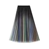 New In Women's High Waist Mesh Gradient Color Mid Long Skirt Female Spring Summer Korean Sweet Style Elegant Tulle Skirts 3