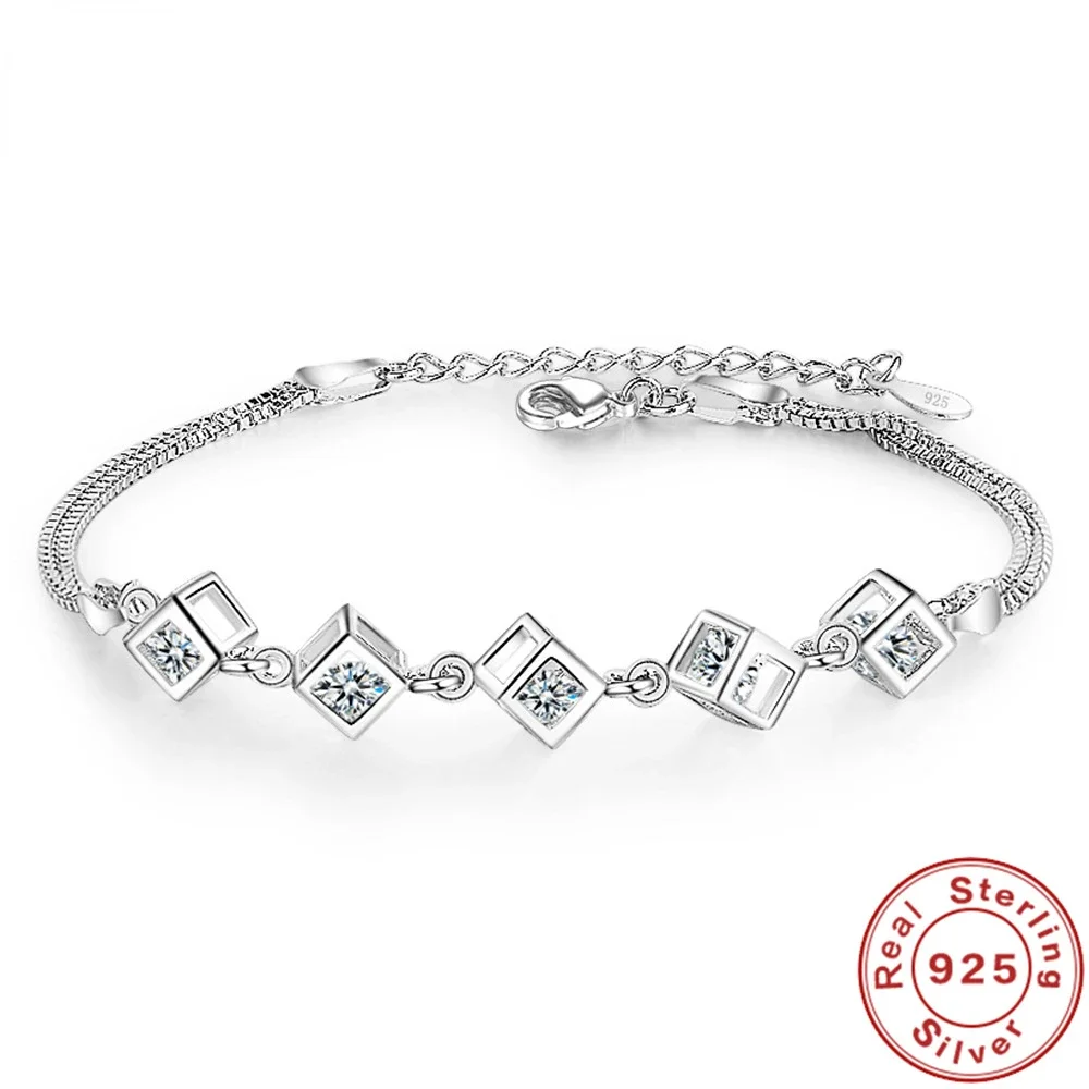 

Zhubobo S925 Sterling Silver Bracelet Aaa Zircon Crystal Rubik's Cube Love Bracelet For Women's Engagement Wedding Jewelry Gift
