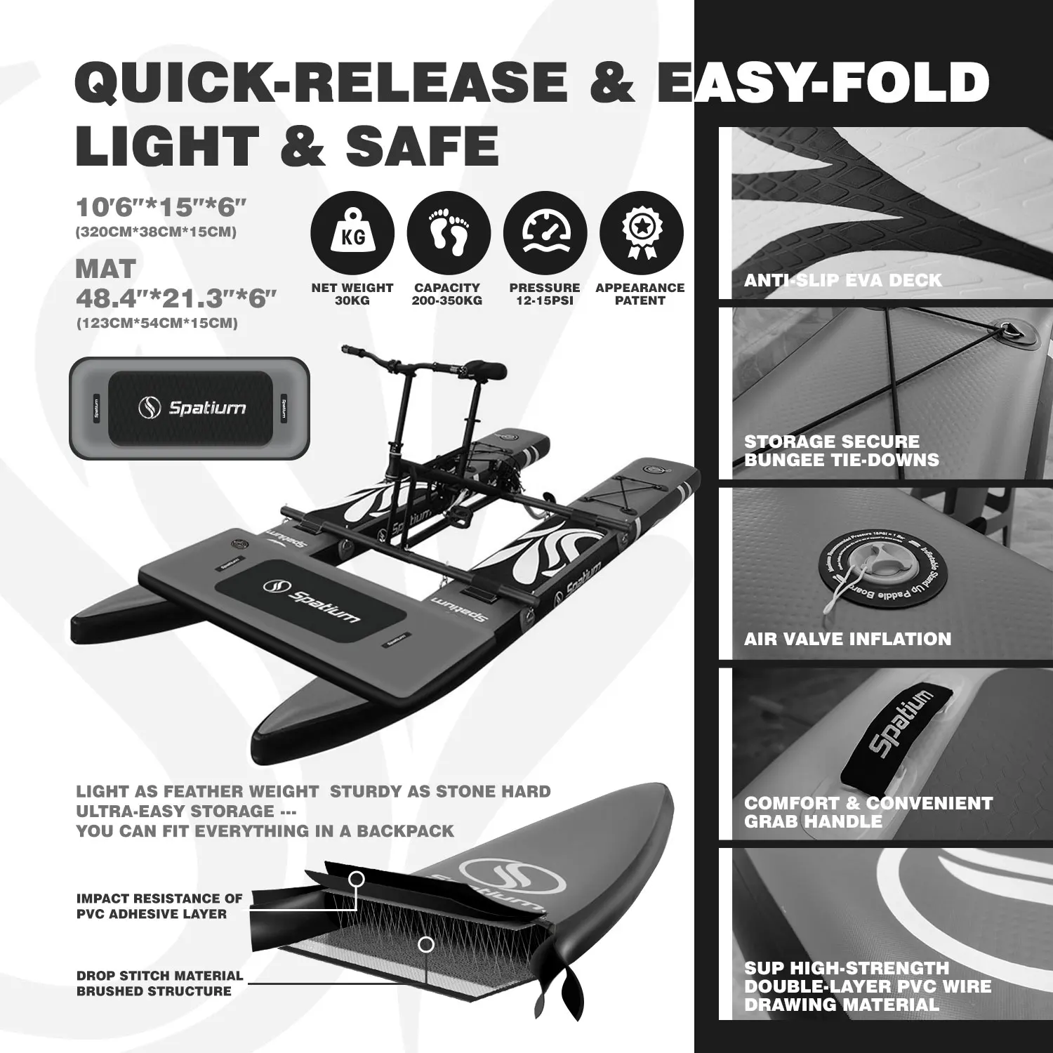 US/AU/ES Shipping Spatium Water Bikes Portable Inflatable Fishing Water Bike Pedal Bike Boats +Mat Water Sports For 1-2 People 5