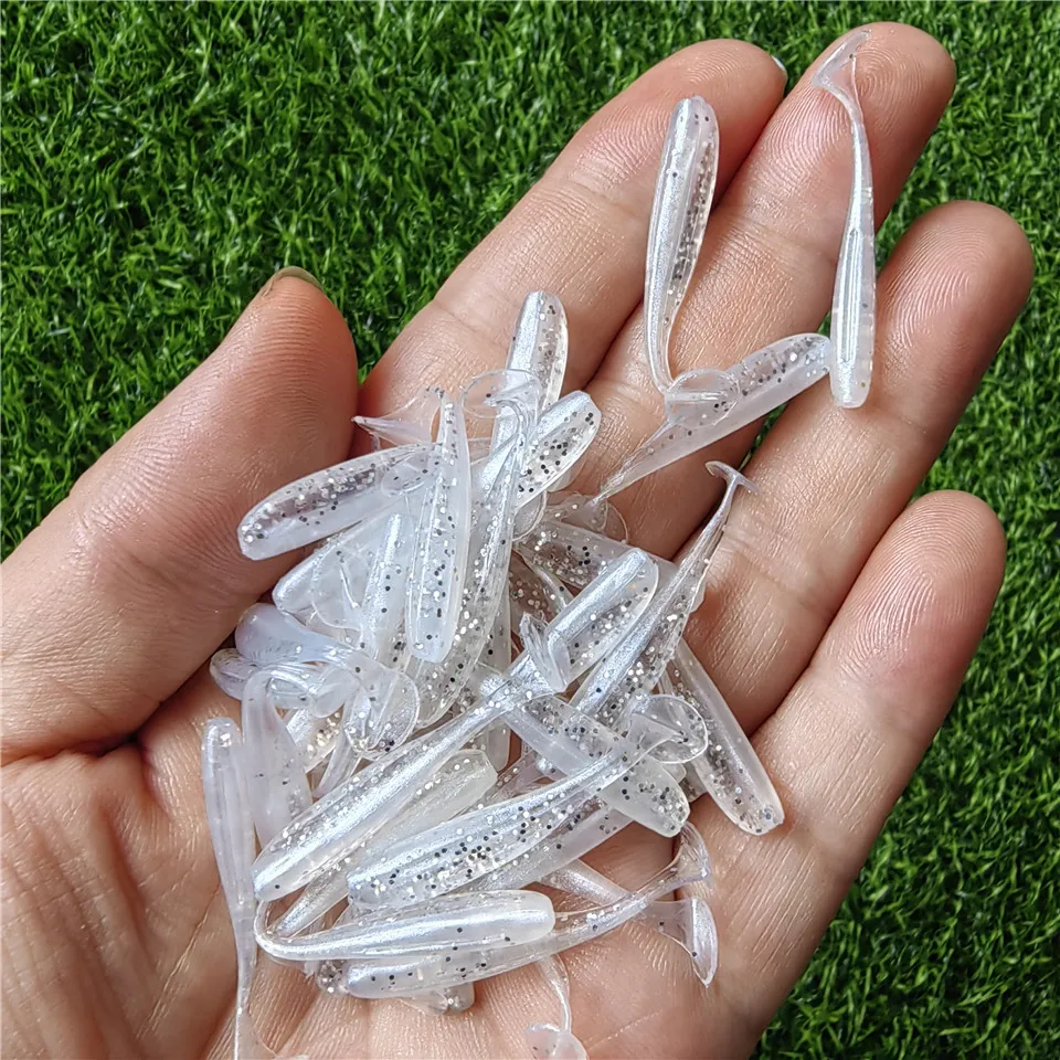 thumbnail image 1 of MUKUN 10 piezas de señuelos de pesca micro blandos de 3,5 cm, 4 cm y 5 cm, señuelo de gusano de cola en T, cebo artificial pequeño, señuelos de pesca de lubina y lubina, 1 of 5