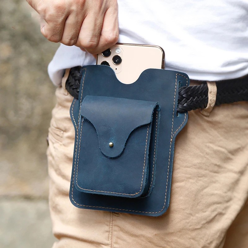 Marsupio Da Cintura In Pelle PU Per Telefono - Vintage, Porta Cellulare Universale, Nero - Per Uomo, Outdoor E Pesca