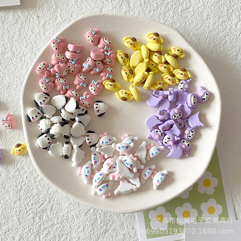 

10Pcs Sanrio Anime Resin Action Figure Melody Kuromi Cinnamoroll Cartoon DIY Nail Decoration Accessories Kid Toy Christmas Gifts