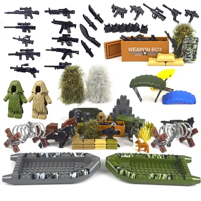 Military Weapon Accessories WW2 Army Gun Building Block Parachute Fence Ghillie Suit SWAT Soldier MOC Brick Compatible all brand 2