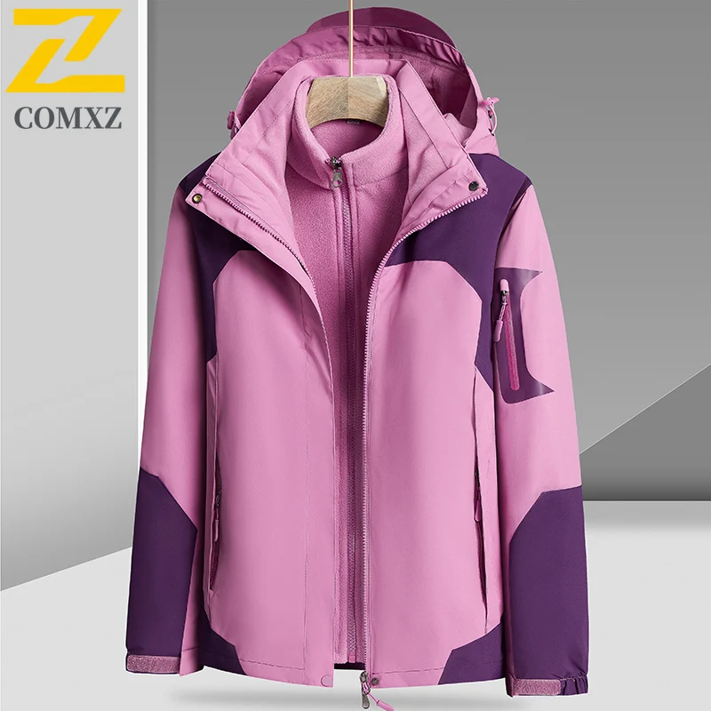Winter 3-in-1 Detachable Men's Thermal Jacket  Lined Waterproof Windproof Hiking Coat with Hood Outdoor Camping  Fishing Parka