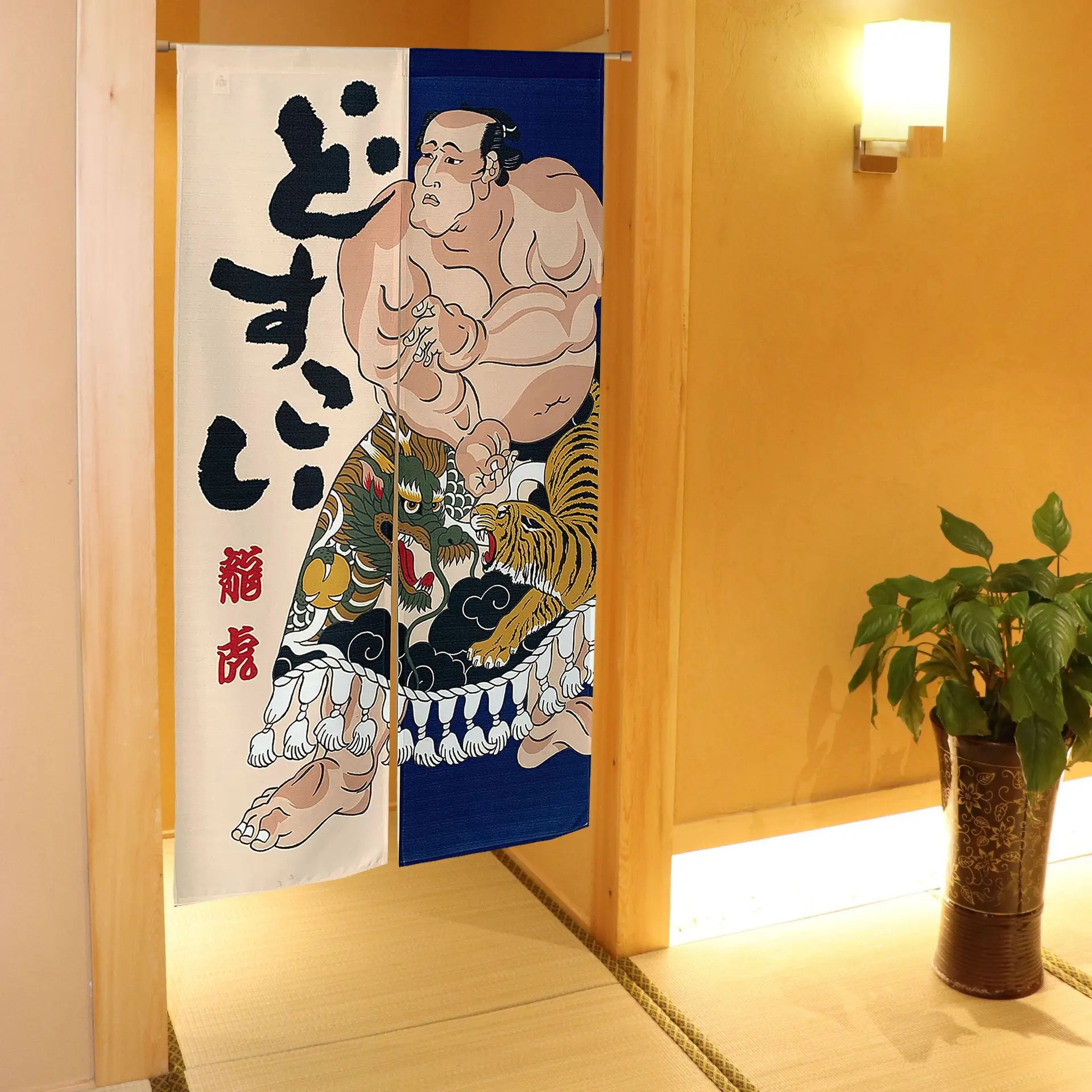 Sumo Wrestler Print Noren Japanese Style Doorway Curtain Bedroom Bathroom Partition Door Curtains Entrance Hanging Half Curtain 2
