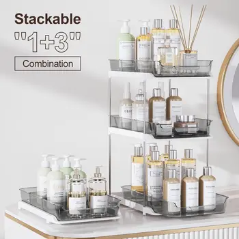 2-Tier Multi-Purpose Bathroom Cabinet Under Sink Organizers and Storage, Stackable Kitchen Pantry Organization and Storage, Grey 5