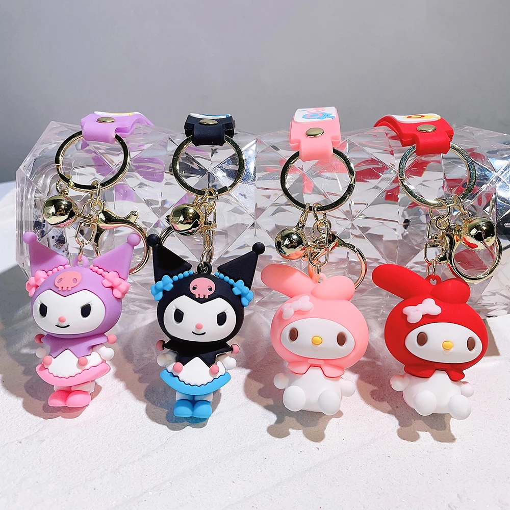 

Брелок для ключей в стиле аниме Sanrio, фигурка Kuromi Melody, игрушки, силиконовый брелок с подвеской, автомобильный рюкзак, милый мультяшный брелок для ключей, аксессуары, подарки