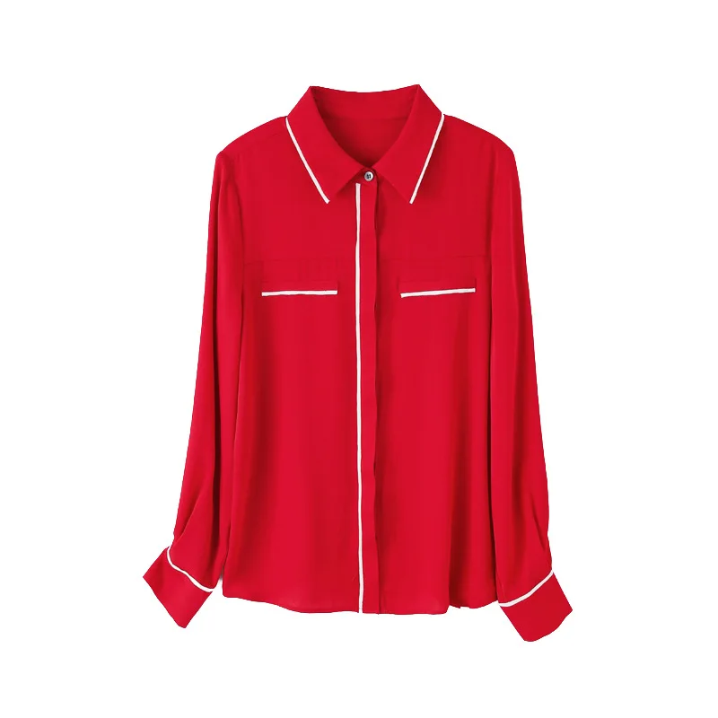 

2022 new design women's long sleeved real silk shirts and blouses high quality elegant office lady tops