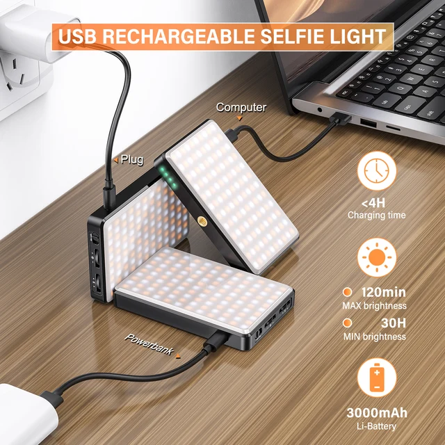 ST-120 LED Video Light Fill Light Rechargeable 3000 MAh Ajusted 3 Light Modes CRI95 Portable Mini Selfie Light 2500-9000K 6