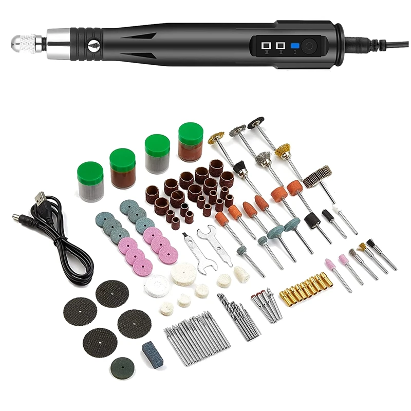 

161PCS 30W Corded Rotary Power Tool Kit Mini 3 Speeds Adjust Grinding Machine Lightweight Nail Drill USB Engraving Pen