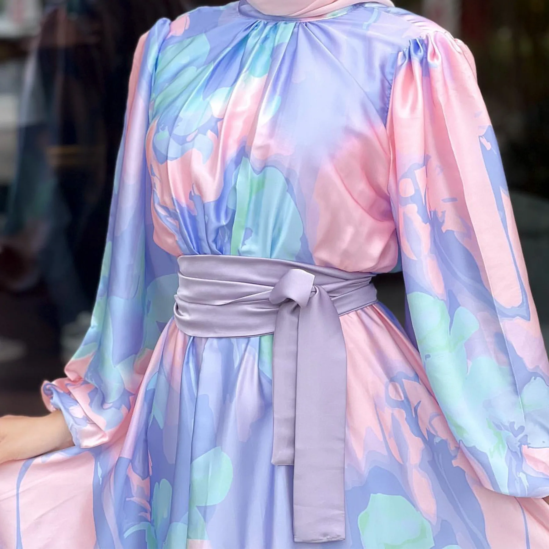 Ramadan Eid Printed Abaya Dubai Turkey Satin Muslim Dress Islam Saudi Arabia African Dresses for Women Morocco Kaftan Hijab Robe