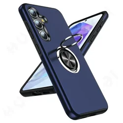 Durable Armor Bumper Shockproof Case with Metal Ring and Hard PC Silicone Cover for Samsung A56 5G (Blue)