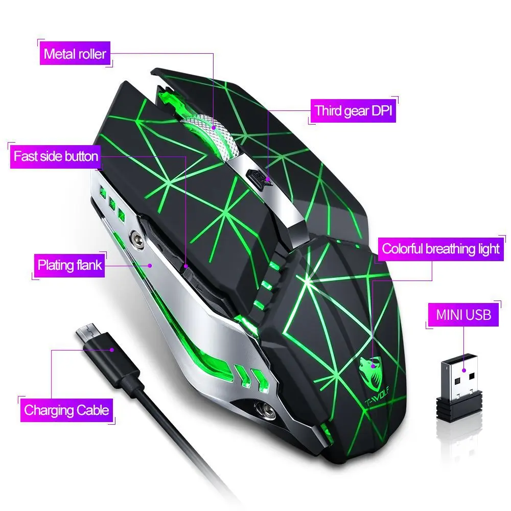 

Rechargeable Wireless Mouse Gaming Computer Silent Bluetooth Mouse USB Mechanical E-Sports Backlight PC Gamer Mouse For Computer