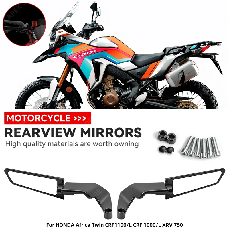 혼다 아프리카 트윈 CRF1100/L CRF 1000/L XRV 750 오토바이 미러 스텔스 윙렛 미러 키트, 회전 조절 가능 미러