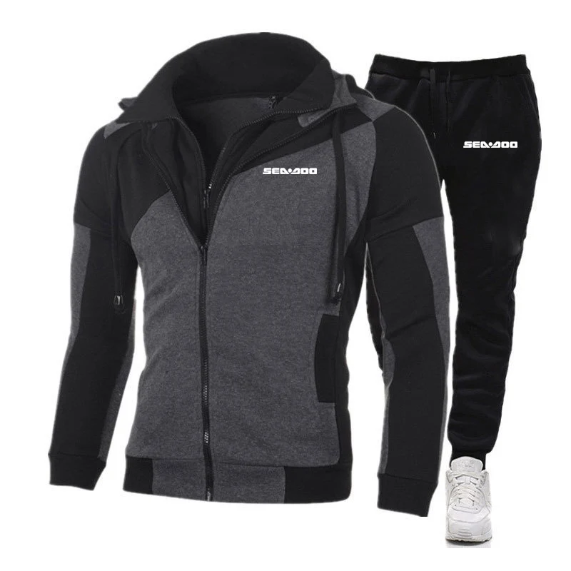 Sea Doo Seadoo Moto printed men's casual printing diagonal zipper jacket sportswear pants casual fashion suit