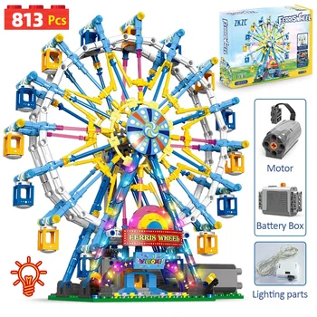 ZKZC City Friends MOC Rotating Ferris Wheel Building Blocks Electric Bricks with Light Toys for Children Christmas Gifts 1