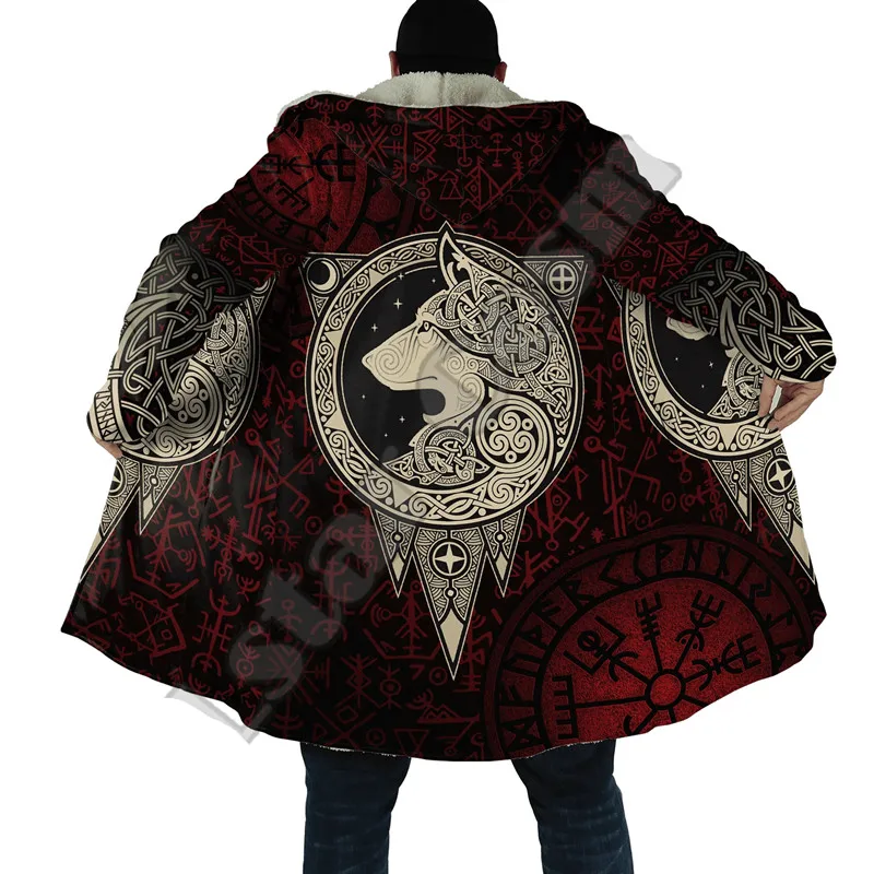 

Fashion Viking Wolf tattoo series 3D printing winter coat hooded wool hooded cape casual warm hooded cape
